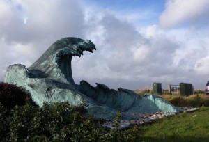 The "Selsey Wave" (2007) is a three-dimensional homage to "The Great Wave off Kanagawa" by Japanese artist Hokusai, published sometime between 1830 and 1833 (Wikipedia tells us). 